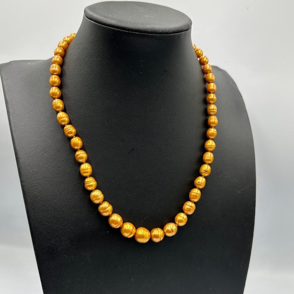 3/$30 Orange Baroque Faux Pearl Necklace Sterling Silver Clasp Graduated